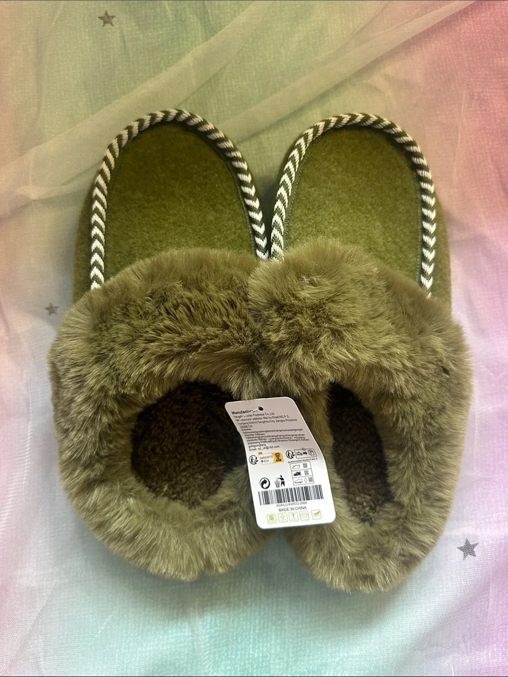 Men's Olive Faux-Fur Lined Slip-On Moccasins